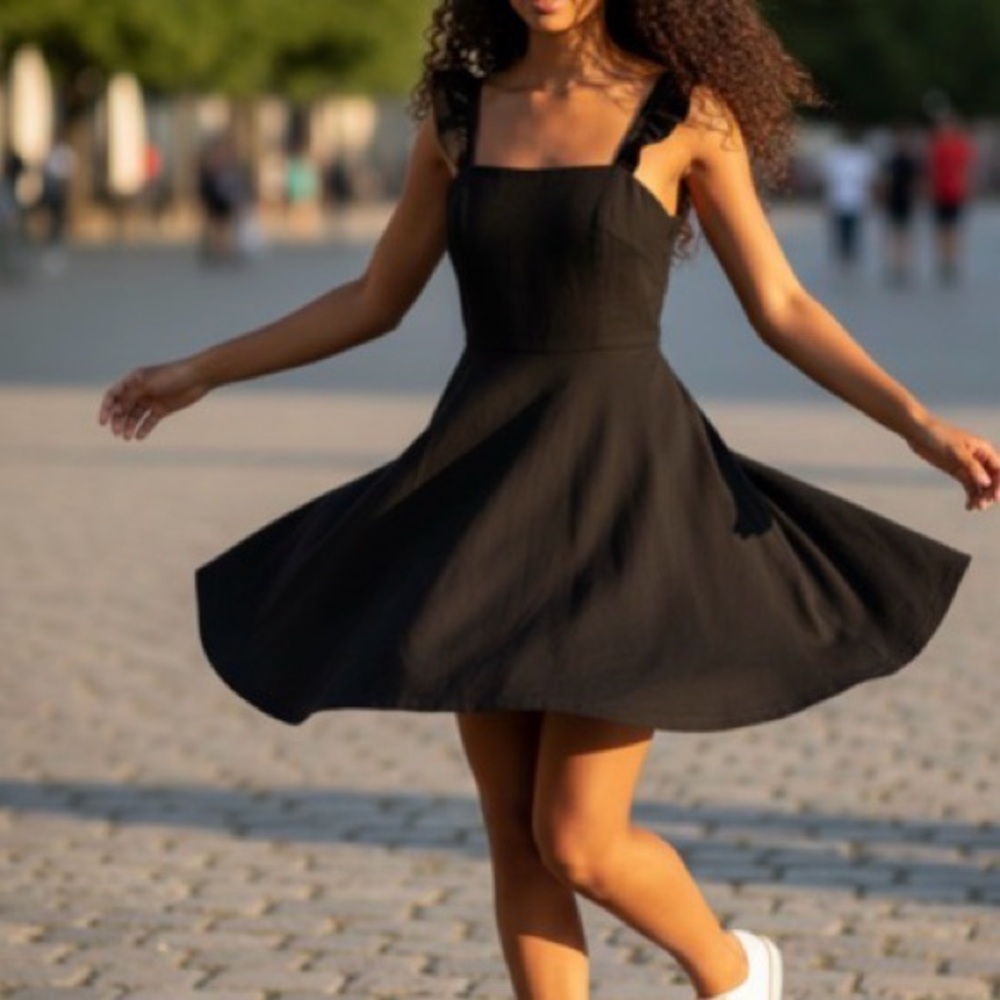 Black V Neck A-Line Fit and flare Slip silky 
Mini Dress size small